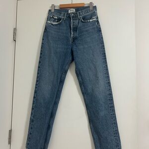 AGOLDE Women’s 90’s High Rise Button Fly Distressed Hem